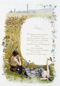 August „La Chanson du mois“ von Jérôme Doucet, Illustration - Maurice Leloir, Ausgabe Reims 1904. L. Michaud von Maurice Leloir