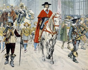 Kardinal Richelieu reitet durch die Straßen von Paris von Maurice Leloir