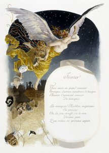 Februar „La Chanson du mois“ von Jérôme Doucet, Illustration - Maurice Leloir, Ausgabe Reims 1904. L. Michaud
