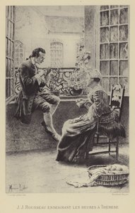 Jean-Jacques Rousseau lehrt Therese die Stunden (Gravur) von Maurice Leloir