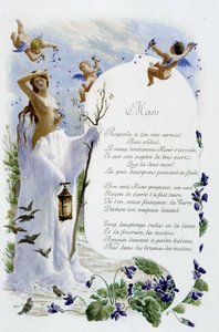 März „La Chanson du mois“ von Jérôme Doucet, Illustration - Maurice Leloir, Ausgabe Reims 1904. L. Michaud von Maurice Leloir