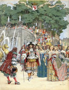 Nicolas Fouquet empfängt den englischen König Ludwig XIV in seinem Schloss Vaux Le Vicomte, Frankreich, 17. August