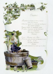 Oktober „La Chanson du mois“ von Jérôme Doucet, Illustration - Maurice Leloir, Ausgabe Reims 1904. L. Michaud von Maurice Leloir