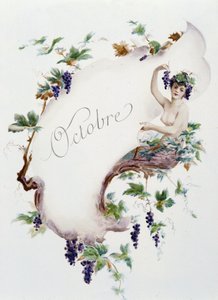 Oktober „Das Lied des Monats“ von Jérôme Doucet, Illustration - Maurice Leloir, ed. Reims 1904. L. Michaud von Maurice Leloir