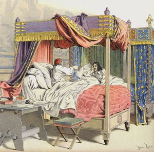 Richelieu und König Ludwig XIII. in benachbarten Betten zur Zeit der Verschwörung von Cinq-Mars von Maurice Leloir