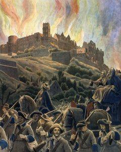 Der Brand des Heidelberger Schlosses, bombardiert von den französischen Truppen unter General Ezechiel du Mas von Maurice Leloir