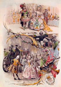 Hochzeitsmenü mit Illustration von Maurice Leloir (1851-1940) von Bällen in Kostümen und galanten Szenen, 6/04/1900