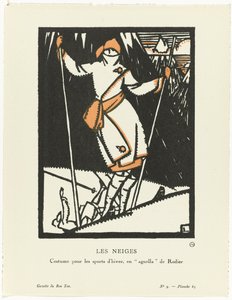 Gazette du Bon Ton, 1920 - Nr. 9, Pl. 65: Les Neiges / Kostüm für Wintersport, enagnella de Rodier von Maurice Leroy