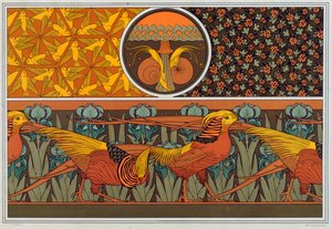 Entwürfe für Tapetenbordüre und Stoff: Vögel, Marienkäfer und Frauenhaarfarn, veröffentlicht 1897