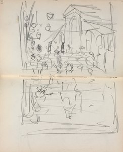 Italienisches Skizzenbuch: Brücke mit Figuren (Seite 209 & 210) von Maurice Prendergast