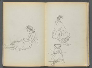Skizzenbuch - The Granite Shore Hotel, Rockport, Seite 048 & 49: Sitzende weibliche Figuren von Maurice Prendergast