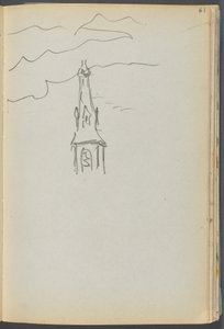 Skizzenbuch- Das Granitküstenhotel, Rockport, Seite 061: Kirchturm mit Himmel von Maurice Prendergast