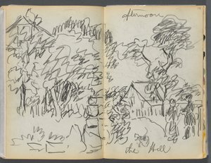 Skizzenbuch - Das Granite Shore Hotel, Rockport, Seite 104-105: "Nachmittag, der Hügel" von Maurice Prendergast