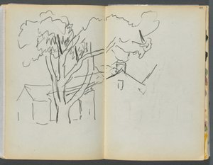 Skizzenbuch - Das Granite Shore Hotel, Rockport, Seite 106 & 107: Baum mit Häusern von Maurice Prendergast