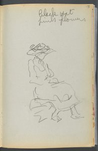 Skizzenbuch - The Granite Shore Hotel, Rockport, Seite 155: Sitzende Frau mit Notizen von Maurice Prendergast