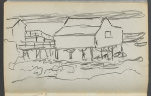 Skizzenbuch, The Dells, Nr. 127: Haus auf einem Dock von Maurice Prendergast