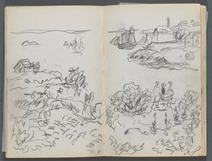 Skizzenbuch, The Dells, Nr. 127, Seite 042 & 43: Bucht mit Booten und Figuren von Maurice Prendergast