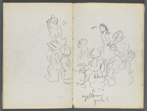 Skizzenbuch, Die Dells, Nr. 127, Seite 074 & 75: Figuren mit Farbanmerkungen von Maurice Prendergast