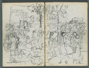 Skizzenbuch, The Dells, Nr. 127, Seite 076 & 77: Figuren in einer Landschaft von Maurice Prendergast