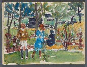 Skizzenbuch, The Dells, Nr. 127, Seite 110 & 111: Figuren in einer Landschaft von Maurice Prendergast