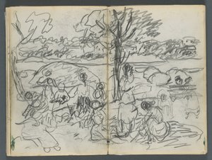 Skizzenbuch, The Dells, Nr. 127, Seite 116 & 117: Figur in einer Landschaft von Maurice Prendergast