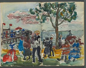 Skizzenbuch, Die Dells, Nr. 127, Seite 122 & 123: Figuren an einer Küste von Maurice Prendergast