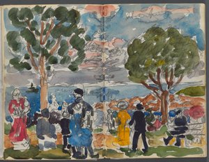 Skizzenbuch, Die Dells, Nr. 127, Seite 142 & 143: Figuren an einer Küste von Maurice Prendergast