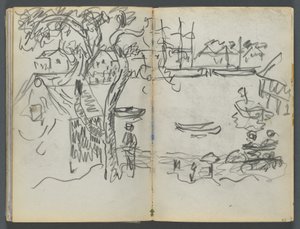 Skizzenbuch, The Dells, Nr. 127, Seite 162 & 163: Hafenansicht von Maurice Prendergast