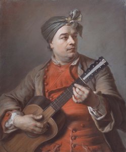Porträt von Jacques Dumont Le Romain, der Gitarre spielt von Maurice-Quentin de La Tour