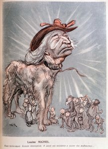 Karikatur von Louise Michel als Hund „Rasse Neufundländer, keine Belohnung, verbrachte ihr Leben damit, die Unglücklichen zu retten.“ von Maurice Radiguet