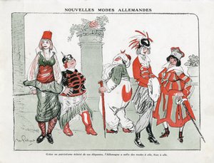 Illustration von Maurice Radiguet (1866-1941) in Mode in Deutschland, ca. 1915 - Neue deutsche Moden - Krieg von 14-18, Deutschland Preußen, Türkei, Mode, Dreibund - Frauen