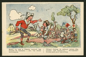 Postkarte, Satirisch in Farben von Maurice Radiguet