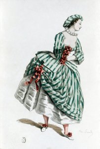 Kostüm und Maske von Colombine (corallina) im Jahr 1855, weiblicher Charakter in der commedia dell