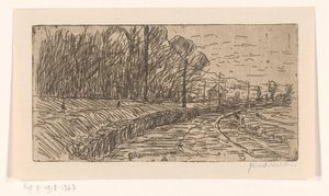 Landschaft mit Weg, Waldrand und Strommasten von Maurits van der Valk (signed by artist)