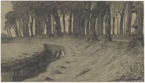 Bäume entlang eines Weges über einen Deich oder Wall von Maurits van der Valk