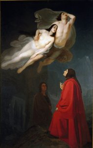 Dante und Virgil treffen Francesca da Rimini und ihren Schwager Paolo Malatesta, schuldig des Ehebruchs, im Kreis der Lust in der Unterwelt von Maurizio Frascheri