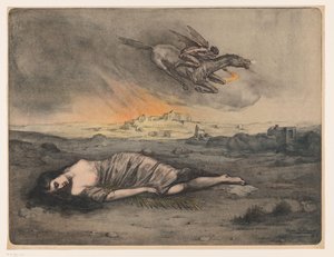 Liegende Frau und fliegender Reiter mit Fackel von Max Alexander Alandt (signed by artist)