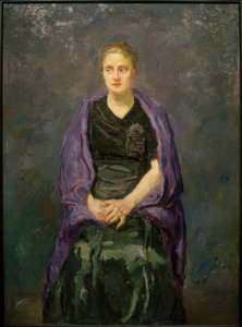 Bildnis Minna Beckmann-Tube mit violettem Schal von Max Beckmann