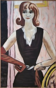 Bildnis Quappi auf Rosa und Violett von Max Beckmann