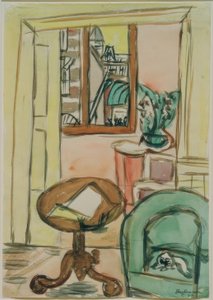 Interieur mit rundem Tisch von Max Beckmann