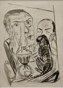 Selbstbildnis mit Katze und Lampe von Max Beckmann