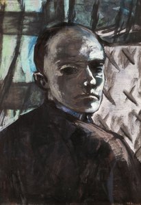 Selbstporträt mit grünem Vorhang von Max Beckmann