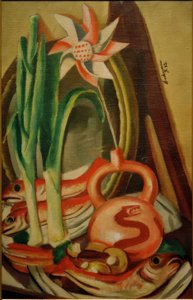 Stilleben mit Fischen und Papierblume von Max Beckmann