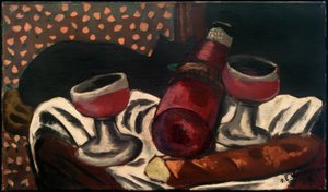Stillleben mit Weingläsern und Katze von Max Beckmann