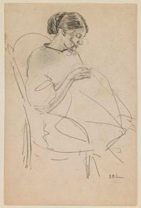 Studie einer Frau beim Nähen von Max Beckmann