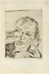 Der Ausrufer (Selbstporträt), Platte eins aus Der Jahrmarkt von Max Beckmann