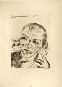Der Ausrufer (Selbstporträt), Platte eins aus Jahrmarkt von Max Beckmann