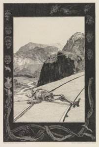Auf den Schienen, Platte 8 aus dem Portfolio Über den Tod, Teil I, Opus XI, 1897 von Max Klinger