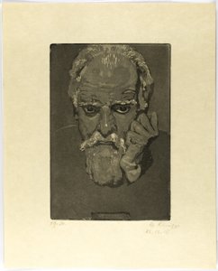 Selbstporträt mit Faust am Gesicht von Max Klinger