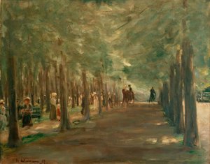 Allee im Tiergarten mit Reitern und Spaziergängern